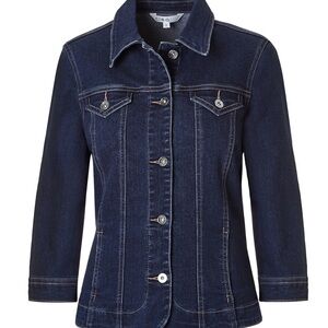 CLEO Denim Trucker Button Front Jean Jacket With 3/4 Sleeves Denim Blue Sz Small